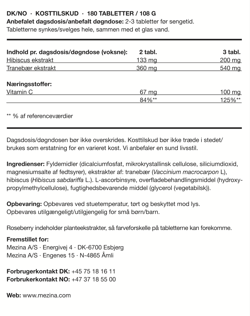 Roseberry ingrediensindhold